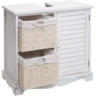 Mendler Waschbeckenunterschrank HWC-H20, Badezimmer Waschtisch, Massiv-Holz Korb-Schublade 60x65x31cm ~ shabby weiß