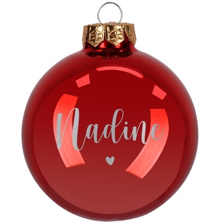 Herz & Heim® Weihnachtskugel aus Glas mit persönlicher Gravur/Rot oder Weiß/Matt oder Hochglanz/Ø 8 oder 10 cm/Verschiedene Motive Ø 10 cm, Rot Hochglanz, mit Herz