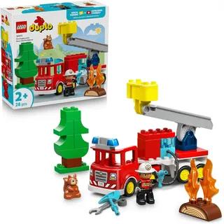 LEGO DUPLO Löschauto mit Schlauch und Feuerwehrmann 10473 | Spielzeug ab 2 Jahren für Jungen & Mädchen, Rotes Feuerwehrauto mit Leiter, Figur und Eichhörnchen, Kinder Geschenk, 28 Teile