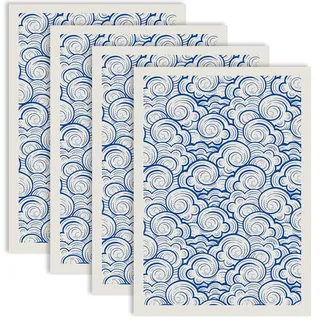 PRESSINART 4 Stück Keramik Unterglasur Abziehbilder 21 x 15cm ((2) Zoll) Keramik Transferfolien Wolkenblaues Musterpapier Wasserschiebefolien Glasuraufkleber Für Ton Keramik Porzellan Emaille
