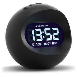 NEWGATE® Centre of the Earth Wecker | Runde Retro Digitale LCD-Uhr | Schwarz | Ideal für nachttisch, Schreibtisch oder Regal | Retro-Schlafzimmer- und bürozubehör