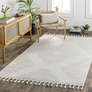 Livabliss Setif Wohnzimmer Boho, großer Schlafzimmer 160x213 cm für Esszimmer mit geometrischem Muster, Skandinavischer Wohnzimmer modern in Hellgrau, Creme