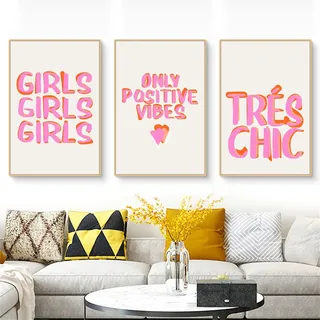 Ueiwffzo 3er Rosa Poster Set, Ästhetische Rosa Inspirierende Zitate Leinwand Bilder, Bilder Kinderzimmer, Rosa Wandbilder Schlafsaal Teen Mädchen Zimmer Deko (A,50x70cm)