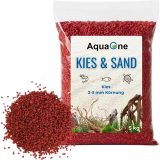 AquaOne Aquarium Kies Sand 5 kg I Bodengrund hell schwarz bunt fein mittel grob I Aquariumkies Premium Qualität I Quarzsand Aquariumkies Deko Aquascaping Körnung (rot 2-3mm)
