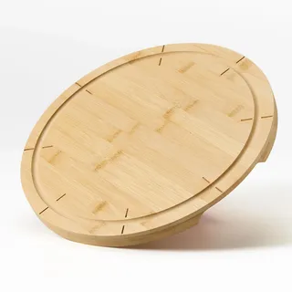 KHG Pizzateller Pizzabrett 33 cm Durchmesser, Schneidbrett aus Holz | Bambus schnittfest, 8-fache Einteilung für gleichmäßig große Stücke, Holzteller für Pizza, vielseitig einsetzbar