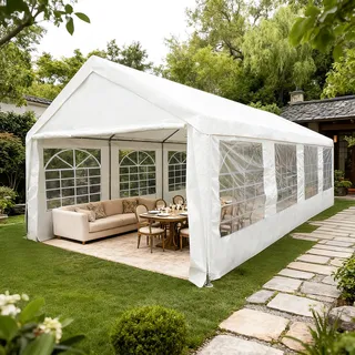 Partyzelt KONIFERA "Málaga", silberfarben, weiß, B/H/T: 398cm x 306cm x 796cm, Pavillons, BxTxH: 400x800x306 cm