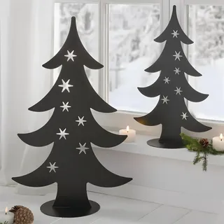 Metall Tanne "Sterne" schwarz 60 + 80 cm groß, Winter Weihnachts Deko Tannenbaum