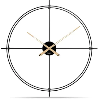 Cander Berlin Aurelian XXL Vintage-Wanduhr lautlos 60 cm Holzzeiger ohne Tickgeräusche groß modern schwarz Wohnzimmer Küche Metall Glasfaser