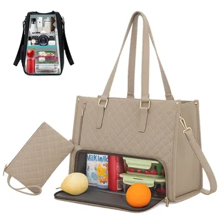 Jinfanshurich Lunchtasche Damen 2-in-1, Laptoptasche 15,6 Zoll & Isolierte Lunch Bag, Elegante Büro- & Arbeitstasche mit Laptopfach & Kühlfach für Uni, Reisen & Alltag (Khaki)