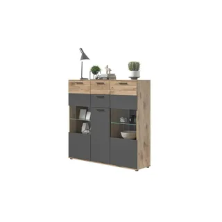 xonox.home Highboard Mason 140 x 134 x 37 cm Grau / Schwarz