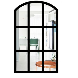 CULASIGN Wandspiegel in Fensteroptik, Retro Bogen Spiegel Wandspiegel, Vintage Fensterspiegel Dekospiegel mit Rahmen für Flur, Schlafzimmer, Wohnzimmer (Schwarz,MZ424)
