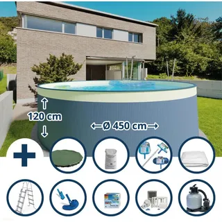 Stahlwandpool Set (10-teilig) Hoch Rund 450 X 120 Cm, Stahl 0,4 Mm Anthrazit Folie 0,3 Mm Sand