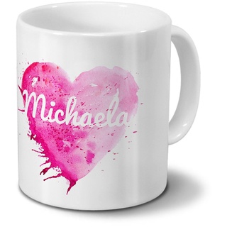 digital print Tasse mit Namen Michaela - Motiv Painted Heart - Namenstasse, Kaffeebecher, Mug, Becher, Kaffeetasse - Farbe Weiß