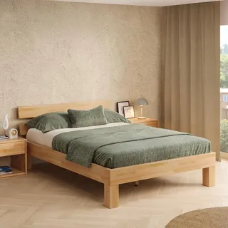 skølm Floki Massivholzbett Buche 140x200 cm, Bett mit Bettkopf, Natur geölt | hochwertiges Bettgestell mit Strebe, Bettrahmen, massives Holzbett, Bett geeignet als Doppelbett, Futonbett Schlafzimmer
