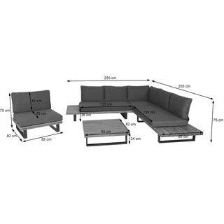 Mendler Garten-Garnitur mit Sessel HWC-H54, Lounge-Set Sofa, Spun Poly Akazie Holz FSC® Aluminium ~ hellbraun, Polster dunkelgrau