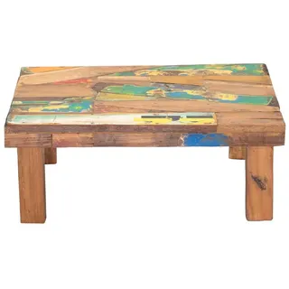 creedwood Niedriger BEISTELLTISCH Mix | Recyclingholz, Natur bunt, 60cm | Blumenhocker, Pflanzen Hocker, Natur Sofatisch, Ablagetisch, Patchwork Hocker, Beistellhocker