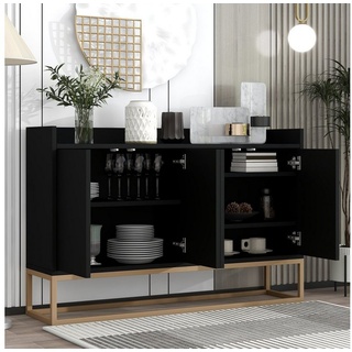 WISHDOR Anrichte Küchenschrank, Modernes Sideboard im minimalistischen Stil 4-türiger (griffloser Buffetschrank für Esszimmer, Wohnzimmer, Küche) schwarz