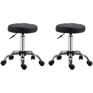 Homcom Drehhocker mit Rädern Arbeitshocker höhenverstellbar drehbar Salon Hocker Salonstühle Kunstleder Schwarz Ø35,5 x 48-63H cm, Arbeitszimmer, Bürostühle, Bürohocker