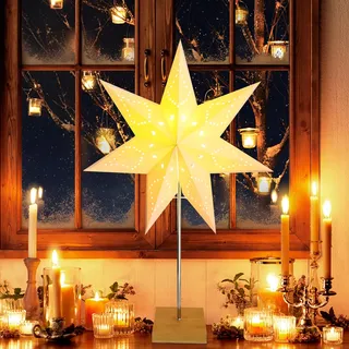 Nexoria Weihnachtsstern Beleuchtet Stehend, 67CM LED Weihnachtsstern mit Ständer Papierstern Weihnachten Beleuchtet Tischlampe Led Stern Stehend Weihnachtsbeleuchtung Stern Lampe für Tischdeko (C)