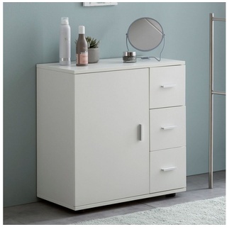 FINEBUY Waschbeckenunterschrank FB52416 (Weiß 60x65,5x33cm, Badschrank mit Tür & Schubladen) Badregal Schmal, Badezimmerkommode Freistehend weiß