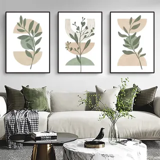 Sarah Duke 3er Abstrakt Poster Set, Pflanzen Geometrie Leinwand Kunstposter, Ohne Rahmen Wandbilder Wohnzimmer, Stilvolle Wanddeko Bilder Set (30 x 40 cm)