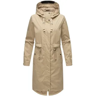 Navahoo Damen Leichter Übergangsmantel Kurzmantel lang mit Verstellbarer Kapuze Silberperlee Beige Gr. XXL - XXL