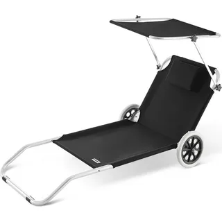 CASARIA® Sonnenliege Klappbar mit Rädern & Sonnendach 5-fach verstellbar Aluminium leichte Gartenliege Strandliege Balkon Terrasse Pool Camping - Grau