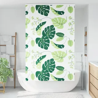 Gecheer Duschrollo mit Kassette 130x240 cm Stoffbreite 126 cm Grüne Blätter, Duschrollo mit Seitenzug Wasserdichtes Duschvorhang Rollo für Badewanne4014971