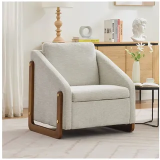 BlingBin Sessel Loungesessel Akzentstuhl (1-St., moderner Stuhl mit Armlehne aus Holz), mit Rückenkissen, Chenillestoff beige