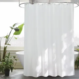 EurCross Überlänge Duschvorhang 200x240 für Badezimmer, Extra Groß Weiß Textil Stoff Anti-Schimmel Badevorhang, Extra 240 lang Wasserdicht Waschbar Schnell Trocknend Duschvorhänge mit 14 Ringen