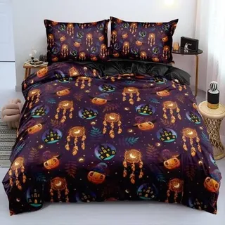 Bettwäsche-Set 220x240 cm Mikrofaser Halloween Motiv mit Reißverschluss