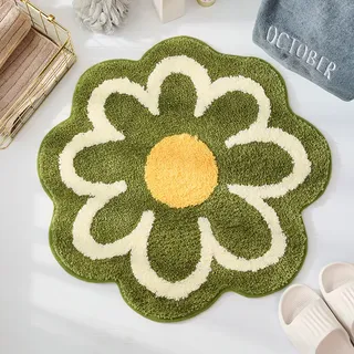 Badteppich In Blumenform, Rutschfest, Wasserabsorbierend, Super Niedlich, Maschinenwaschbar, Badezimmerteppich, Klein, Rund, Blumenmuster, Weich Und Flauschig, Badematte