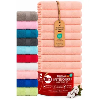 Betz Palermo Gästehandtücher Set 12-teilig – 12× Gästehandtuch 30×50 cm, 100% Baumwolle 360 g/m2, weich & saugstark, Oeko-TEX® Farbe apricot