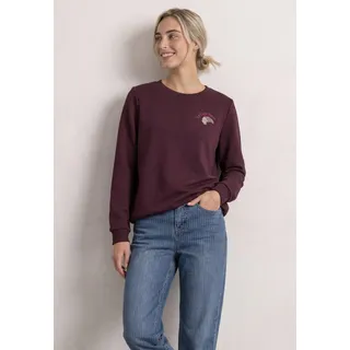 Sweatshirt STREET ONE, Damen, Gr. 44, lila (rustic rouge), Sweatware, 85% Baumwolle, 15% Polyester, unifarben, regular fit, Rundhals, Bündchen, Sweatshirts Sweatshirt, mit Tunnelzug am Saum