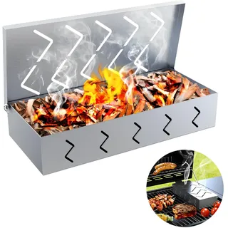 Räucherbox, Räucherkasten Grill BBQ Smokerbox aus Edelstahl zum Grillen, BBQ Räucherbox Gasgrill Smoker Box für Gasgrills, Robustes Grillzubehör zum Räuchern von Chips, 20 x 10 x 5cm, Silber