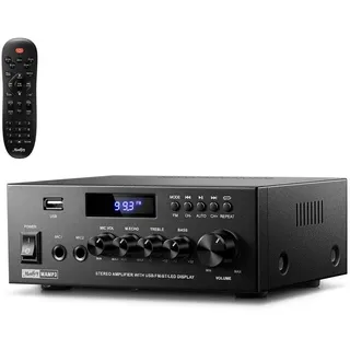Moukey Audioverstärker 2-Kana Stereo Verstärker mit Bluetooth, FM Verstärker (Anzahl Kanäle: 2, 300 W, Upgraded Fernbedienung, Individuelle Klangregelung) schwarz