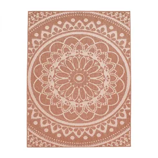 TT Home Orientalisches Marokkanisches Boho Design Outdoor-Teppich 80 x 250 cm Weiß/Orange/Rosa