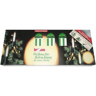 Hellum Lichterkette Weihnachtsbaum innen Made in Germany, Christbaumbeleuchtung mit Clips, 20 Lichter, 1330 cm beleuchtet, grünes Kabel und weißer Schaft, für Innenbereich mit teilbaren Stecker 812015