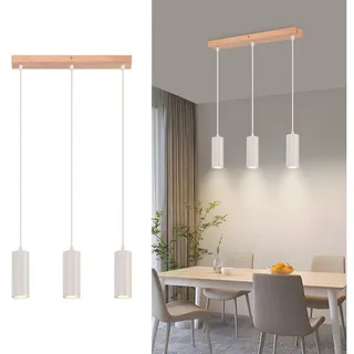 Nettlife Pendelleuchte Holz Vintage Weiß Esstisch GU10 3 Flammig Hängelampe, Höhenverstellbar, LED wechselbar, für Wohnzimmer Schlafzimmer Restaurant Flur weiß