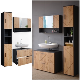 Vicco Badmöbelset Irma Anthrazit Eiche modern 80 cm 30 cm Badezimmerschrank Badschrank Badezimmermöbel Waschtischunterschrank Spiegelschrank Hochschrank Schranktür Schrankfach Schrankschublade