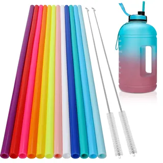 12 Stück, extra lange 36,8 cm wiederverwendbare Silikon-Trinkhalme für große Wasserflaschen, Weinflaschen – 36,8 cm – Mehrfarbige flexible Trinkhalme für extra hohe Tassen – 2 Reinigungsbürsten