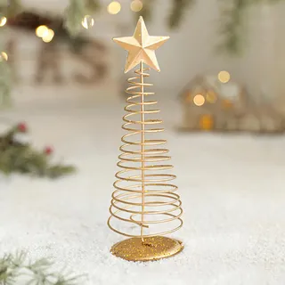 Spiral Weihnachtsbaum Metall, 20CM Mini Weihnachtsbaum Tisch (B) | Goldener Weihnachtsbaum Mit Stern in Edlem Design, Tannenbaum Metall Weihnachtsdeko Innen Für Tisch, Regal & Fensterbank