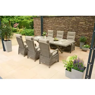 Siena Garden Garten-Essgruppe »Corido Move« mit Sincro Ausziehtisch, (Set, 13-tlg., inkl. Kissen und Move-Funktion), 6x Sessel, AZ-Tisch: 100x 200-260x 77 cm beige