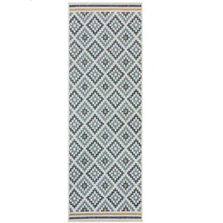 KADIMA DESIGN Rauten Outdoor-Teppich 80 x 230 cm Blau/Gelb