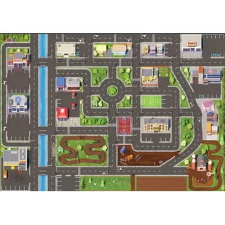 SkippiDoo Kinder Spielteppich Straßenteppich (200x140 cm) - rutschfest & -zertifziert - Teppich Jungen & Mädchen Kinderzimmer, Kinderteppich - Bunt