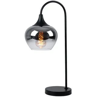 Tischleuchte Tischlampe rauch Leseleuchte Lampe Glaskugel rauchfarben Schlafzimmer, Metall schwarz, 1x LED 7W 806 warmweiß, LxBxH 27,5x18x54 cm