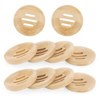 JAPCHET 10 Stück runde Bambus-Seifenschale, natürliche Holz-Bambus-Seifenschale, Holzseifenhalter für Küche, Badezimmer