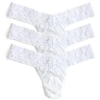 hanky panky Low Rise Thong - Tanga, Unterwäschen Damen Baumwolle Tiefer Schnitt, Lingerie Slip Damen aus Stretch-Spitze Signature Lace, Color Weiss - One Size [3er-Pack] - Einheitsgröße