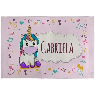 Einhorn Tischset Kinder mit Name. Flachs. Verschiedene Ausführungen. Rosa Einhorn