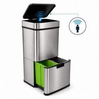 Eurocatch Mülleimer Eurocatch Mülleimer 72 L - Sensor - 3 Fächer Mülltrennung - Edelstahl